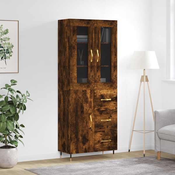 Kõrge kapp, suitsutatud tamm, 69,5 × 34 × 180 cm, tehispuit