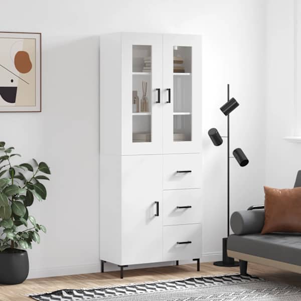 Kõrge kapp, kõrgläikega valge, 69,5 × 34 × 180 cm, tehispuit