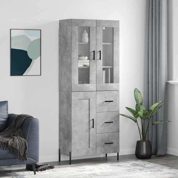 Kõrge kapp, betoonhall, 69,5 × 34 × 180 cm,tehispuit