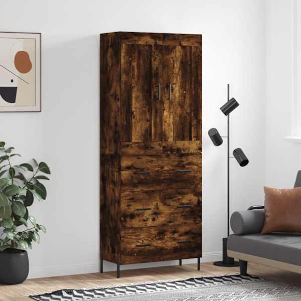 Kõrge kapp, suitsutatud tamm, 69,5 × 34 × 180 cm, tehispuit