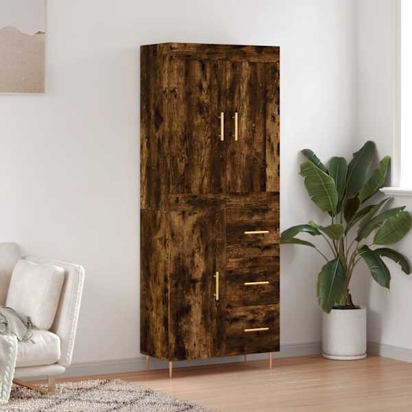 Kõrge kapp, suitsutatud tamm, 69,5 × 34 × 180 cm, tehispuit