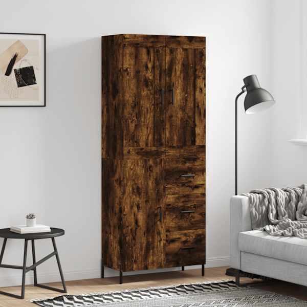Kõrge kapp, suitsutatud tamm, 69,5 × 34 × 180 cm, tehispuit