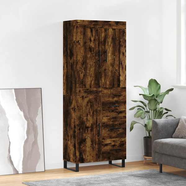 Kõrge kapp, suitsutatud tamm, 69,5 × 34 × 180 cm, tehispuit