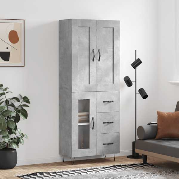 Kõrge kapp, betoonhall, 69,5 × 34 × 180 cm,tehispuit
