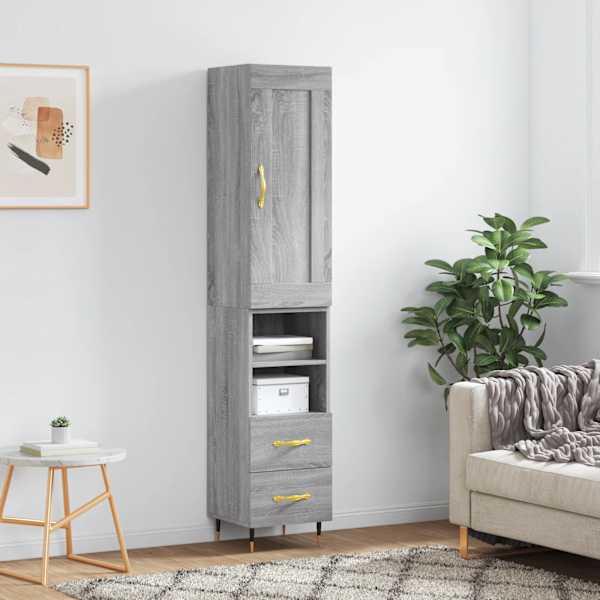 Kõrge kapp, hall Sonoma tamm, 34,5 × 34 × 180 cm, tehispuit