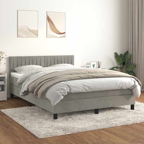 Kontinentaalvoodi koos madratsiga, helehall, 140 × 200 cm, samet — mudel 3141425