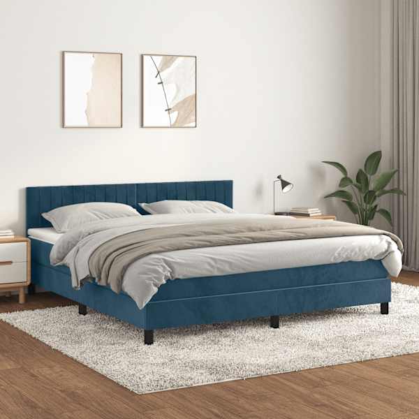 Kontinentaalvoodi koos madratsiga, tume sinine, 160 × 200 cm, samet — mudel 3141435