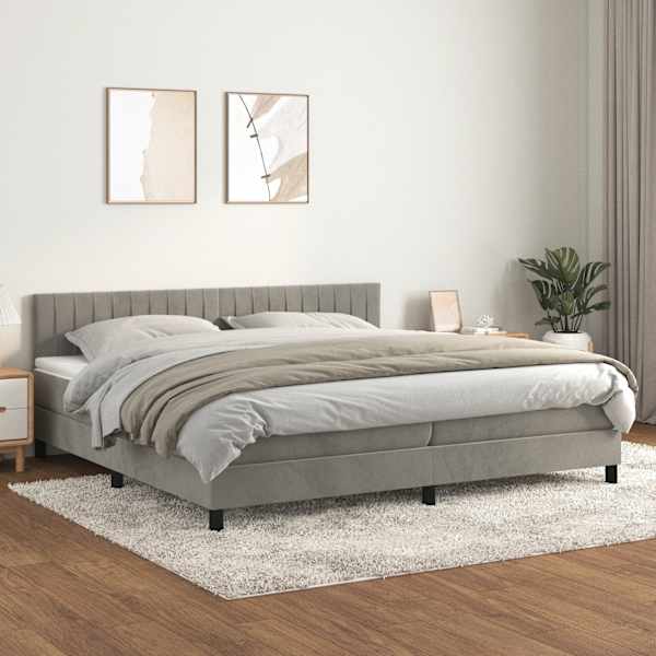 Kontinentaalvoodi koos 2 madratsiga, helehall, 200 × 200 cm, samet — mudel 3141443