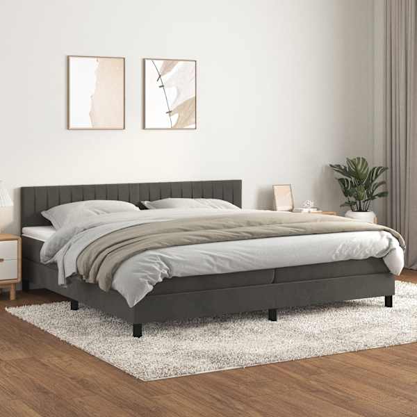 Kontinentaalvoodi koos 2 madratsiga, tumehall, 200 × 200 cm, samet — mudel 3141444