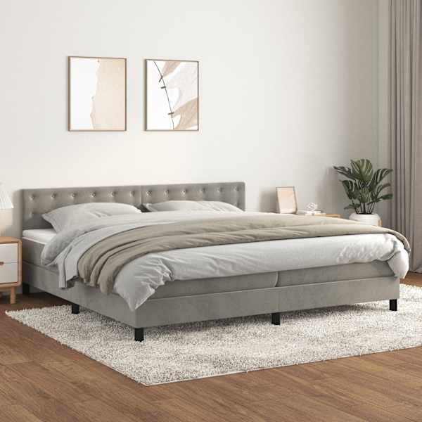 Kontinentaalvoodi koos 2 madratsiga, helehall, 200 × 200 cm, samet — mudel 3141563