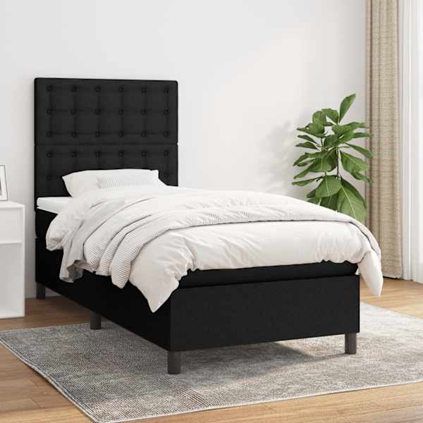 Kontinentaalvoodi koos madratsiga, must, 90 × 200 cm, kangas — mudel 3142067