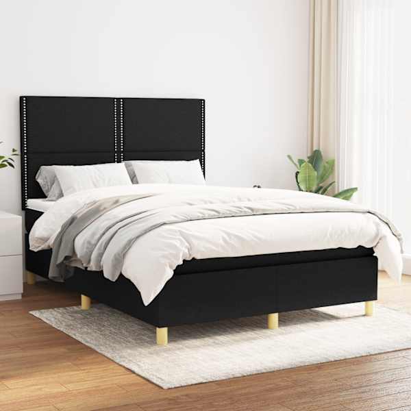 Kontinentaalvoodi koos madratsiga, must, 140 × 190 cm, kangas — mudel 3142251