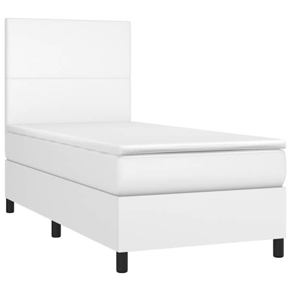 Kontinentaalvoodi koos madratsiga, valge, 90 × 200 cm, kunstnahk — mudel 3142702