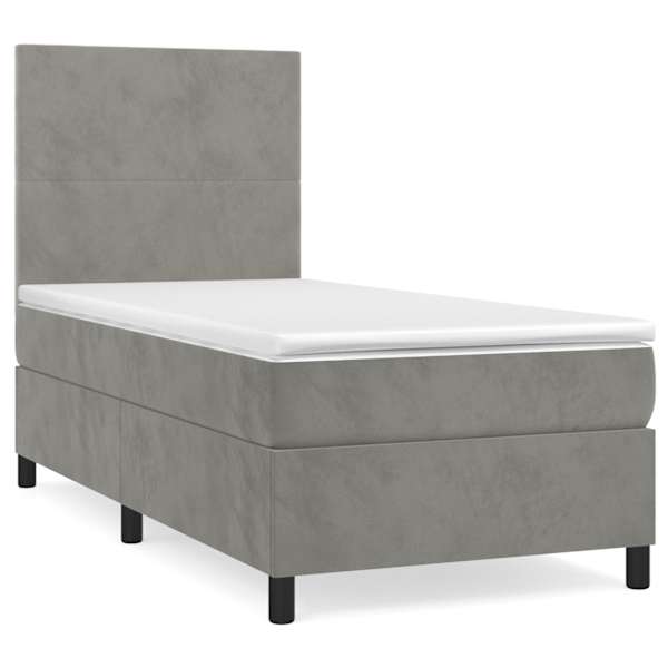 Kontinentaalvoodi koos madratsiga, helehall, 80 × 200 cm, samet