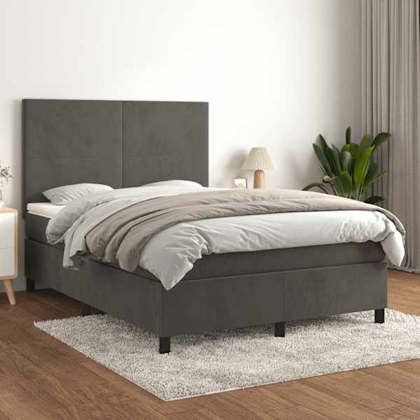 Kontinentaalvoodi koos madratsiga, tumehall, 140 × 190 cm, samet — mudel 3142900