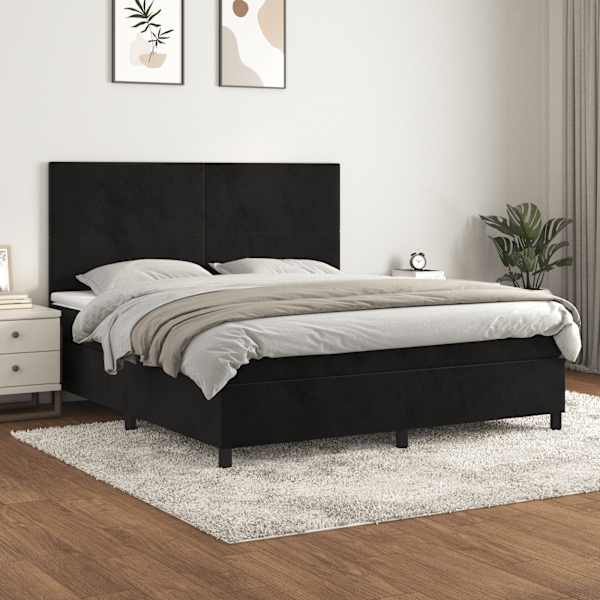 Kontinentaalvoodi koos madratsiga, must, 160 × 200 cm, samet — mudel 3142913