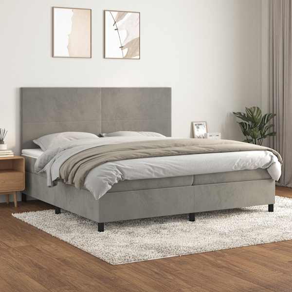 Kontinentaalvoodi koos 2 madratsiga, helehall, 200 × 200 cm, samet — mudel 3142923