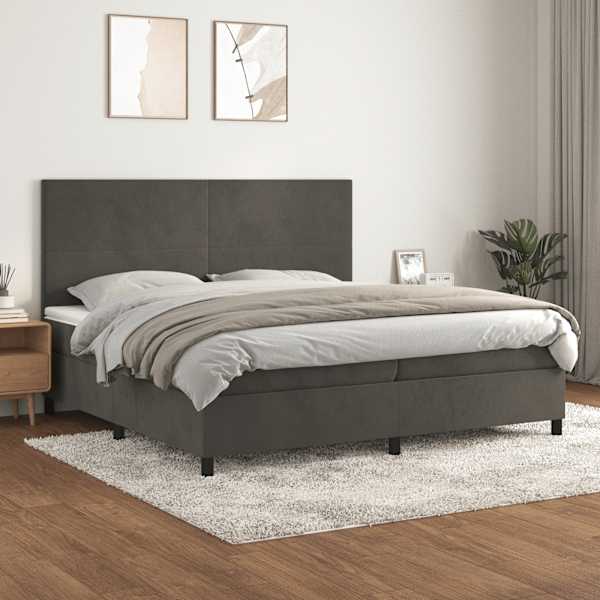 Kontinentaalvoodi koos 2 madratsiga, tumehall, 200 × 200 cm, samet — mudel 3142924