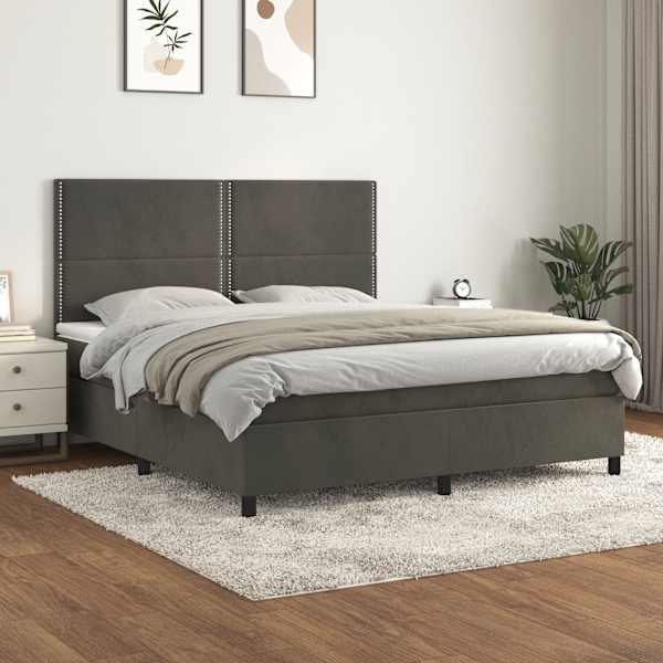Kontinentaalvoodi koos madratsiga, tumehall, 180 × 200 cm, samet — mudel 3142978