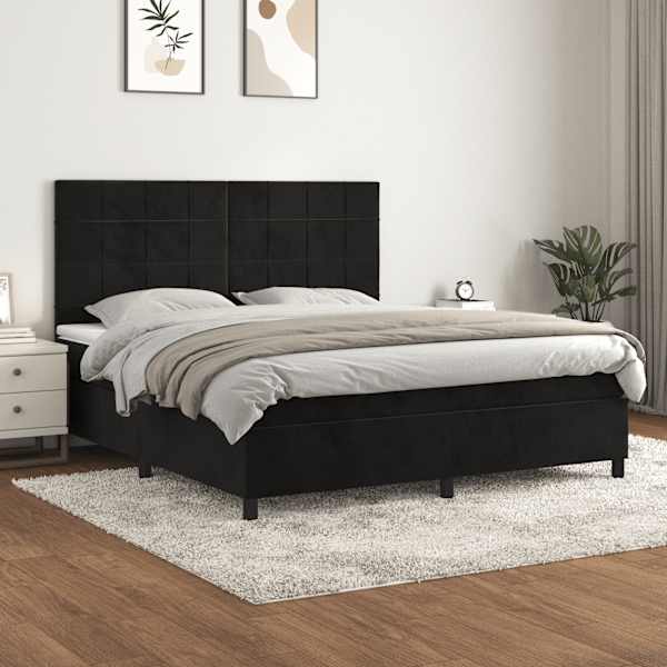 Kontinentaalvoodi koos madratsiga, must, 160 × 200 cm, samet — mudel 3143033