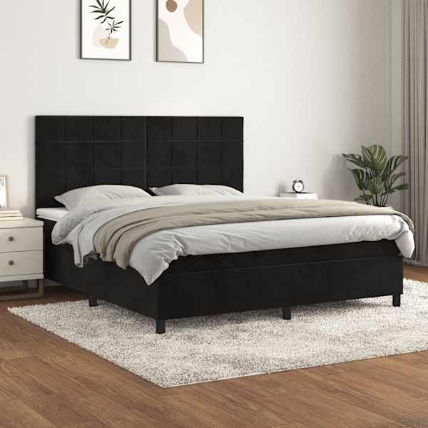 Kontinentaalvoodi koos madratsiga, must, 180 × 200 cm, samet — mudel 3143039