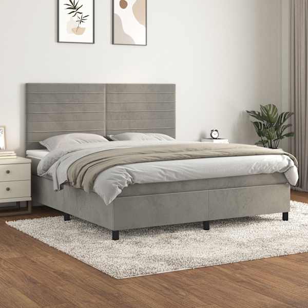 Kontinentaalvoodi koos madratsiga, helehall, 160 × 200 cm, samet — mudel 3143091