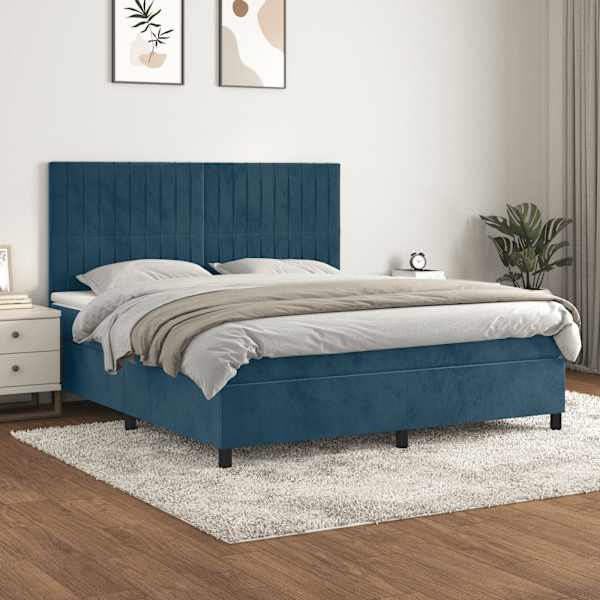 Kontinentaalvoodi koos madratsiga, tumesinine, 160 × 200 cm, samet — mudel 3143155