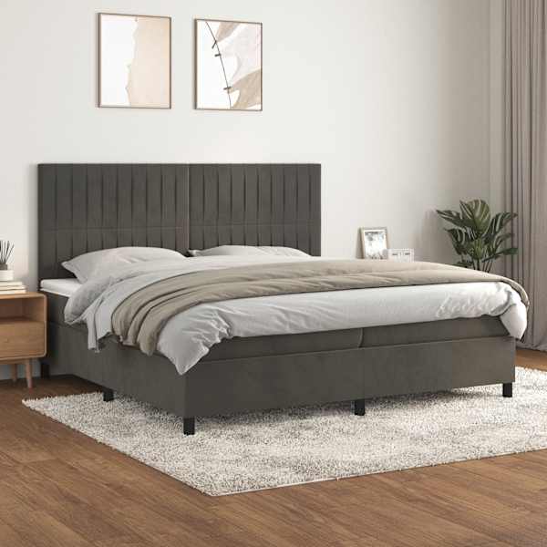 Kontinentaalvoodi koos 2 madratsiga, tumehall, 200 × 200 cm, samet — mudel 3143164
