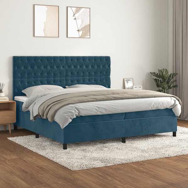 Kontinentaalvoodi koos 2 madratsiga, tumesinine, 200 × 200 cm, samet — mudel 3143227