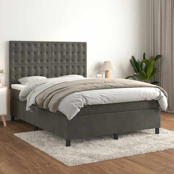 Kontinentaalvoodi koos madratsiga, tumehall, 140 × 190 cm, samet — mudel 3143260