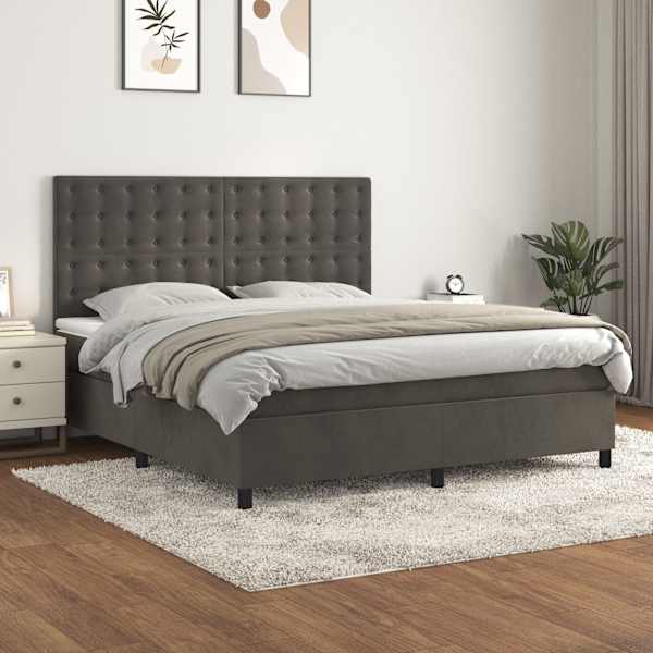Kontinentaalvoodi koos madratsiga, tumehall, 160 × 200 cm, samet — mudel 3143272