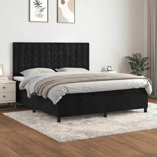 Kontinentaalvoodi koos madratsiga, must, 180 × 200 cm, samet — mudel 3143279