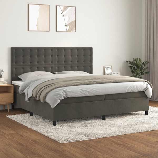 Kontinentaalvoodi koos 2 madratsiga, tumehall, 200 × 200 cm, samet — mudel 3143284
