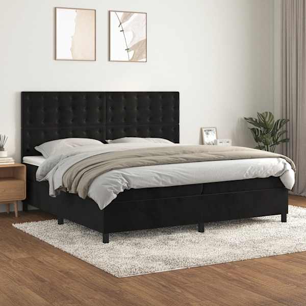 Kontinentaalvoodi koos 2 madratsiga, must, 200 × 200 cm, samet — mudel 3143285