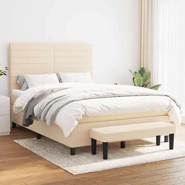 Kontinentaalvoodi koos madratsiga, kreemjasvalge, 140 × 200 cm, kangas — mudel 3136682