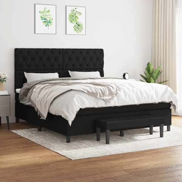 Kontinentaalvoodi koos madratsiga, must, 160 × 200 cm, kangas — mudel 3136847