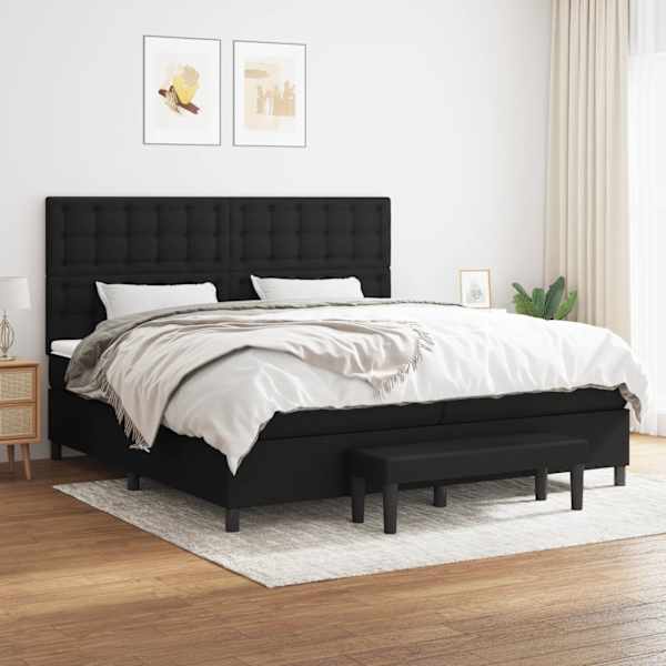Kontinentaalvoodi koos 2 madratsiga, must, 200 × 200 cm, kangas — mudel 3136943
