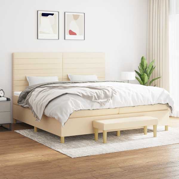 Kontinentaalvoodi koos 2 madratsiga, kreemjasvalge, 200 × 200 cm, kangas — mudel 3137266