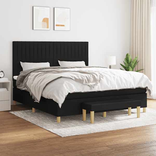 Kontinentaalvoodi koos madratsiga, must, 160 × 200 cm, kangas — mudel 3137327