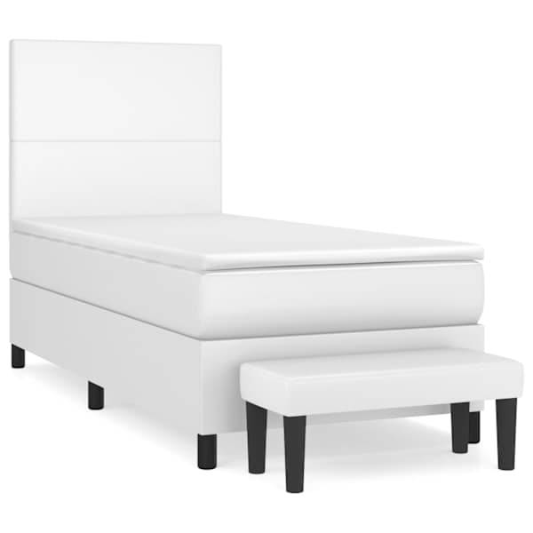 Kontinentaalvoodi koos madratsiga, valge, 80 × 200 cm, kunstnahk