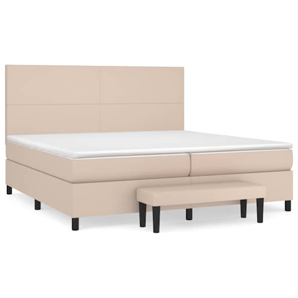 Kontinentaalvoodi koos 2 madratsiga, cappuccino, 200 × 200 cm, kunstnahk — mudel 3137568