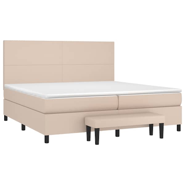 Kontinentaalvoodi koos 2 madratsiga, cappuccino, 200 × 200 cm, kunstnahk — mudel 3137568