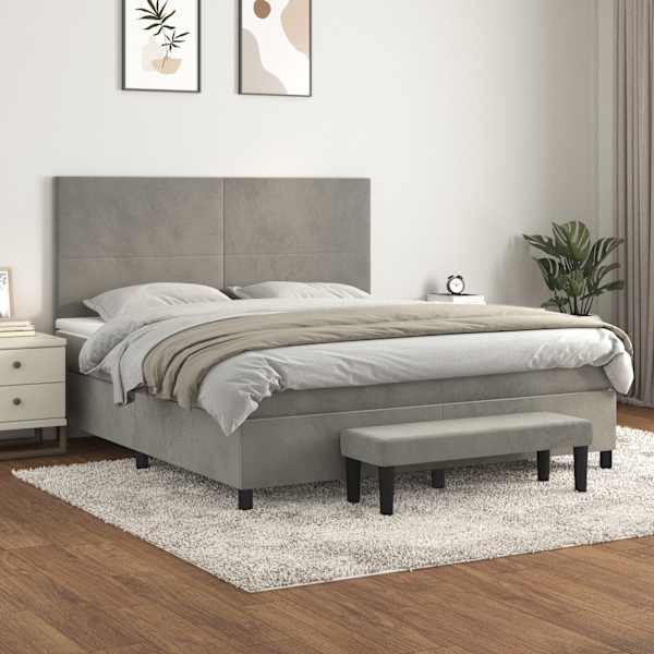 Kontinentaalvoodi koos madratsiga, helehall, 160 × 200 cm, samet — mudel 3137731