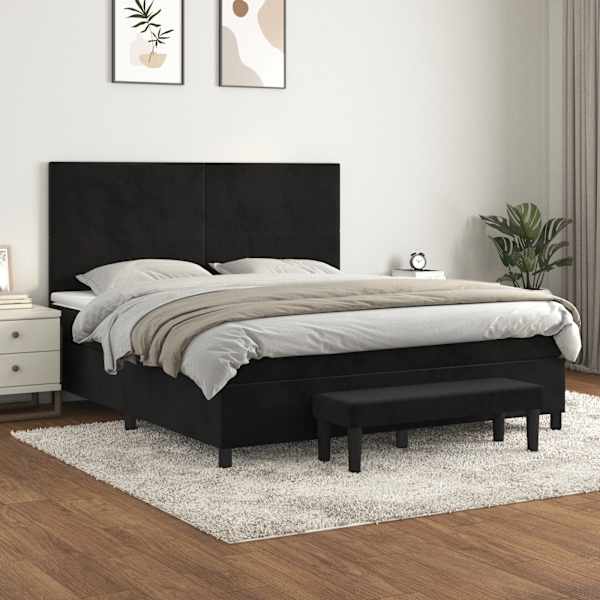 Kontinentaalvoodi koos madratsiga, must, 160 × 200 cm, samet — mudel 3137733