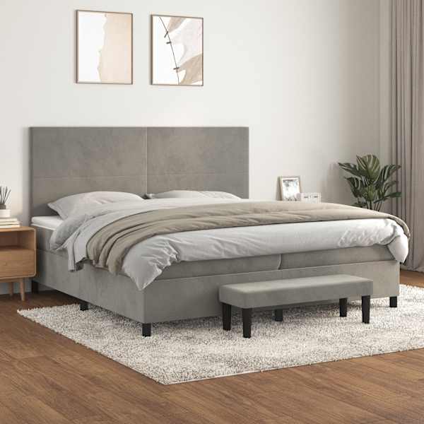Kontinentaalvoodi koos 2 madratsiga, helehall, 200 × 200 cm, samet — mudel 3137743