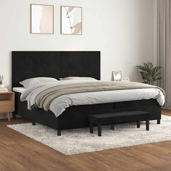 Kontinentaalvoodi koos 2 madratsiga, must, 200 × 200 cm, samet — mudel 3137745