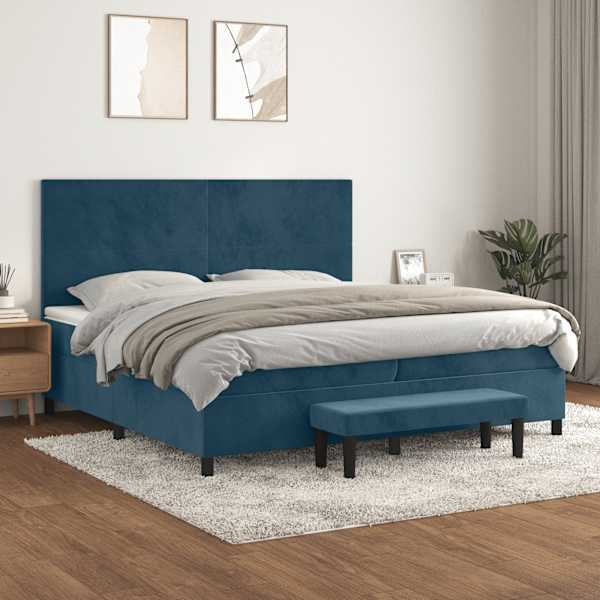 Kontinentaalvoodi koos 2 madratsiga, tumesinine, 200 × 200 cm, samet — mudel 3137747