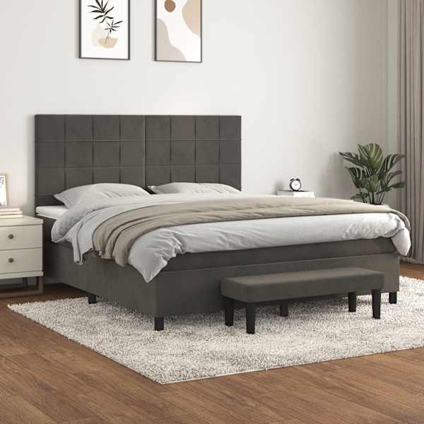 Kontinentaalvoodi koos madratsiga, tumehall, 160 × 200 cm, samet — mudel 3137852