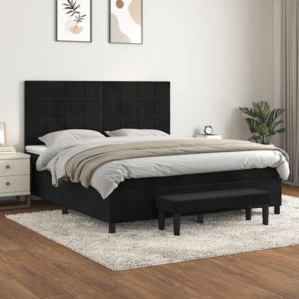 Kontinentaalvoodi koos madratsiga, must, 180 × 200 cm, samet — mudel 3137859