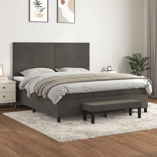 Kontinentaalvoodi koos madratsiga, tumehall, 180 × 200 cm, samet — mudel 3137918